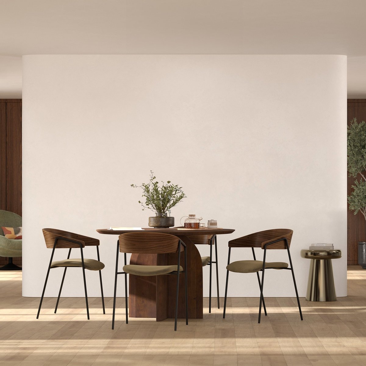 Lot de 2 chaises en velours et bois de noyer - ESMÉE vert kaki, MAISON PAVANE