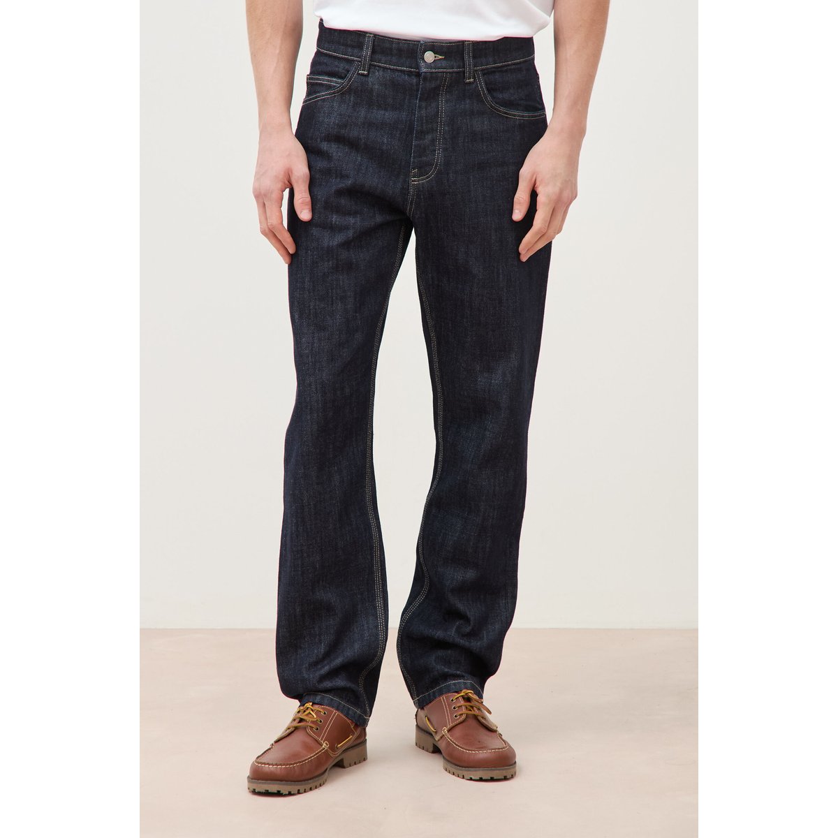 Jeans straight en coton longueur 32 denim brut rinse, BONOBO