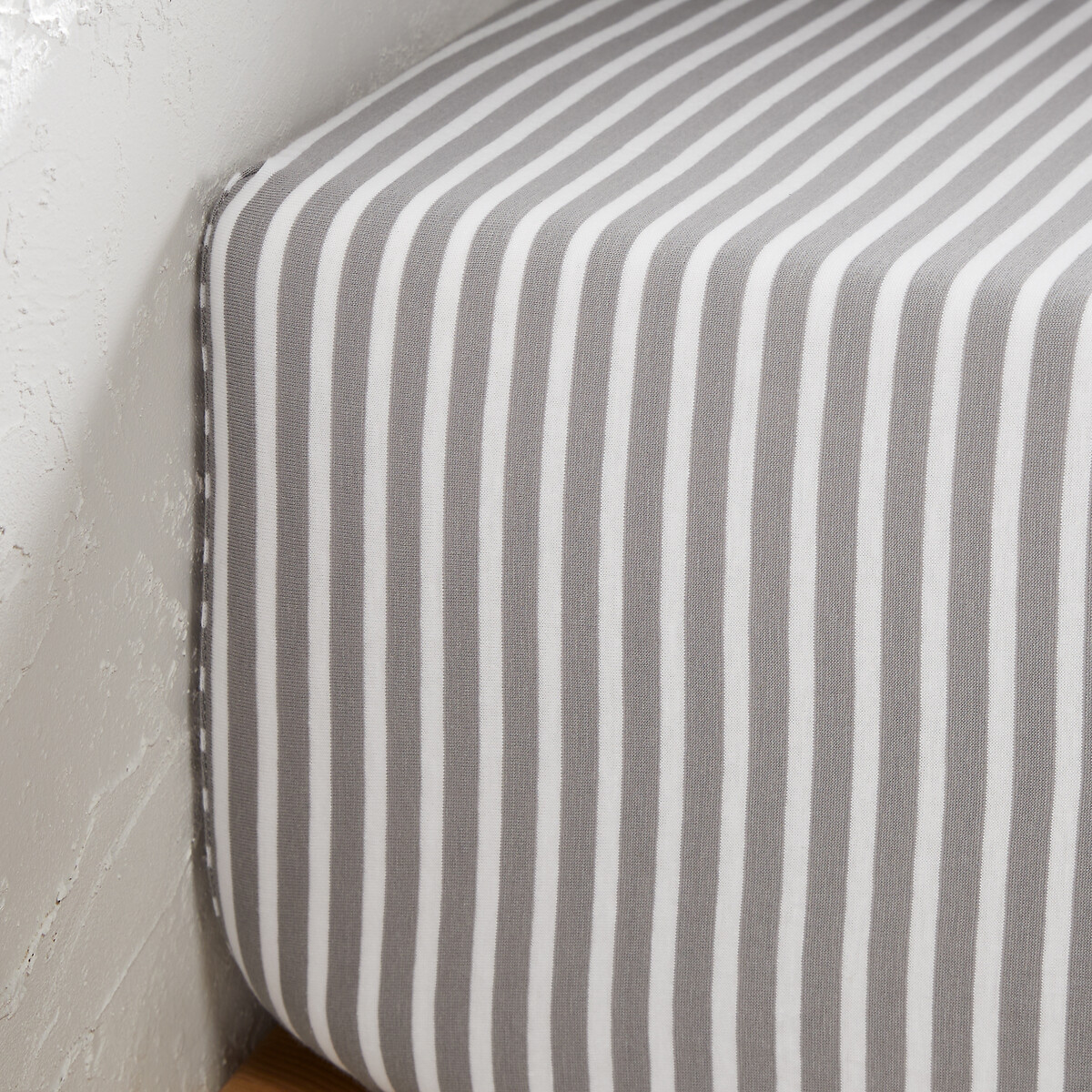 Drap housse jersey coton/modal bonnet 30 cm Dolsi rayé gris blanc, LA REDOUTE INTERIEURS