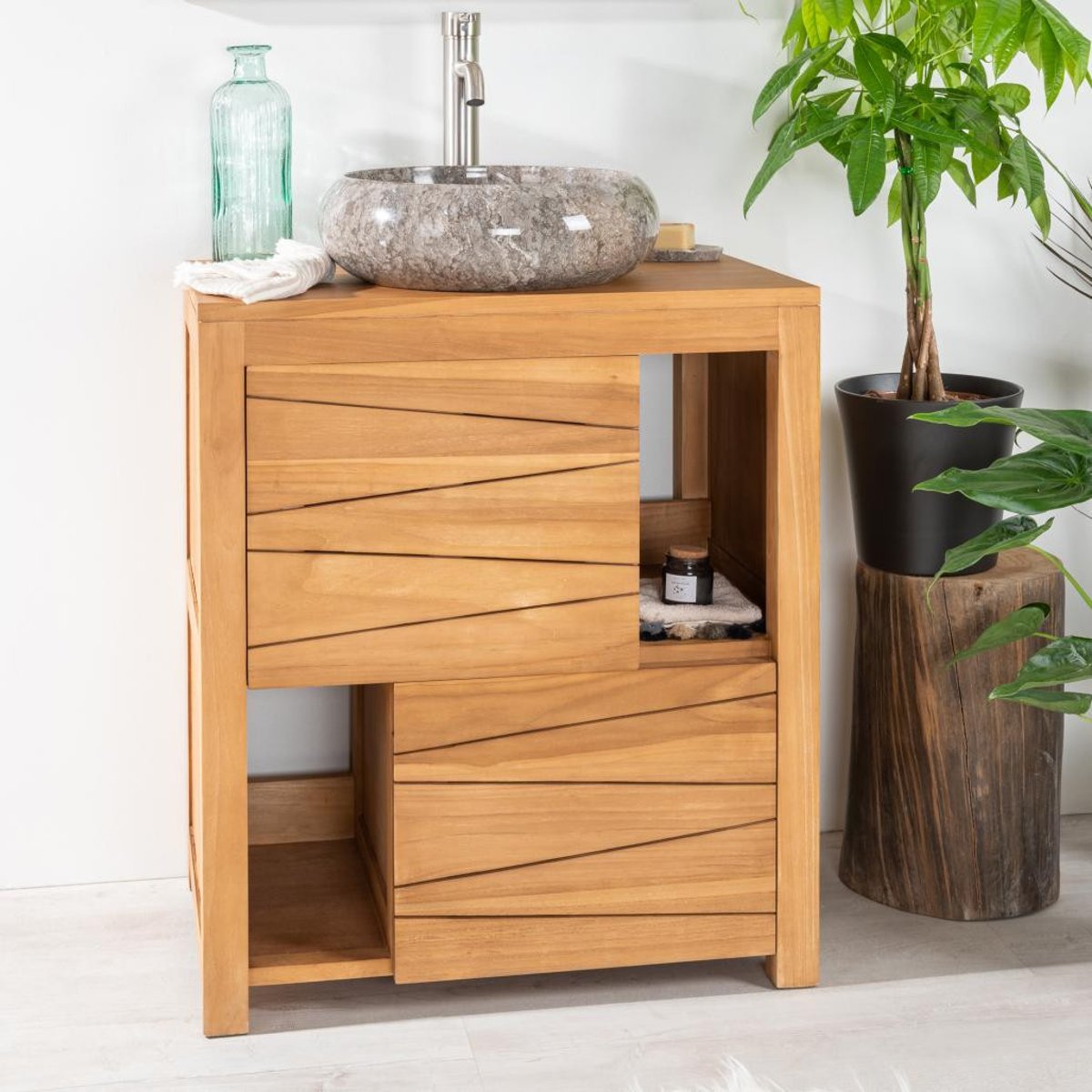 Meuble en teck massif rectangle de 70 cm COSY naturel, WANDA COLLECTION