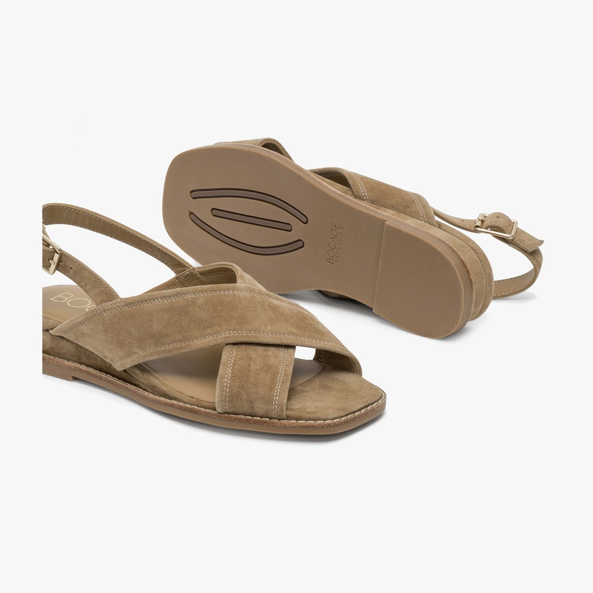 Sandale Plate en cuir GENNY gris taupe, BOCAGE