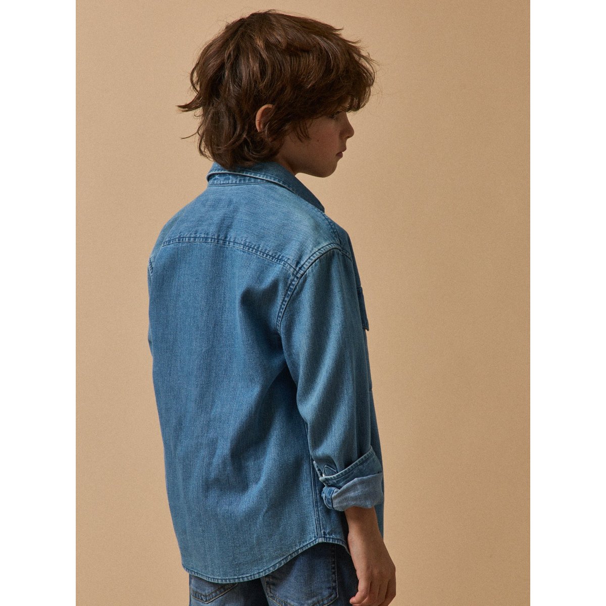 Chemise en denim bleu fonce uni, CYRILLUS