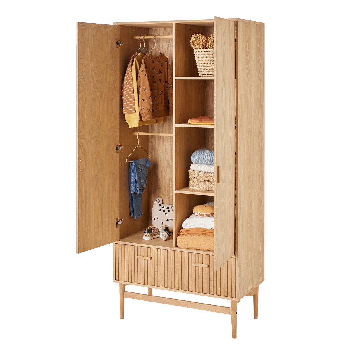 Grande armoire 2 portes + tiroir ligne COPENHAGUE bois, VERTBAUDET