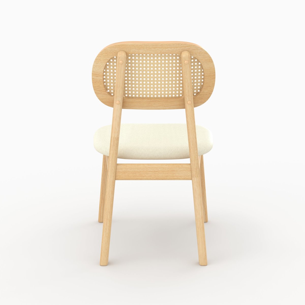 Lot de 2 chaises en bois, tissu et rotin synthétique - MARIA bois clair et beige, MAISON PAVANE