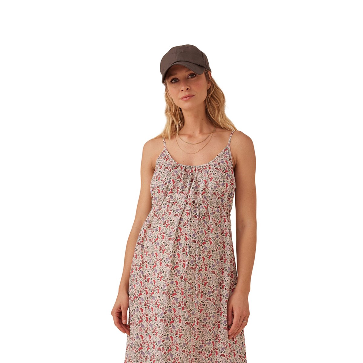 Robe grossesse à bretelles motifs fleurs écru, ENVIE DE FRAISE