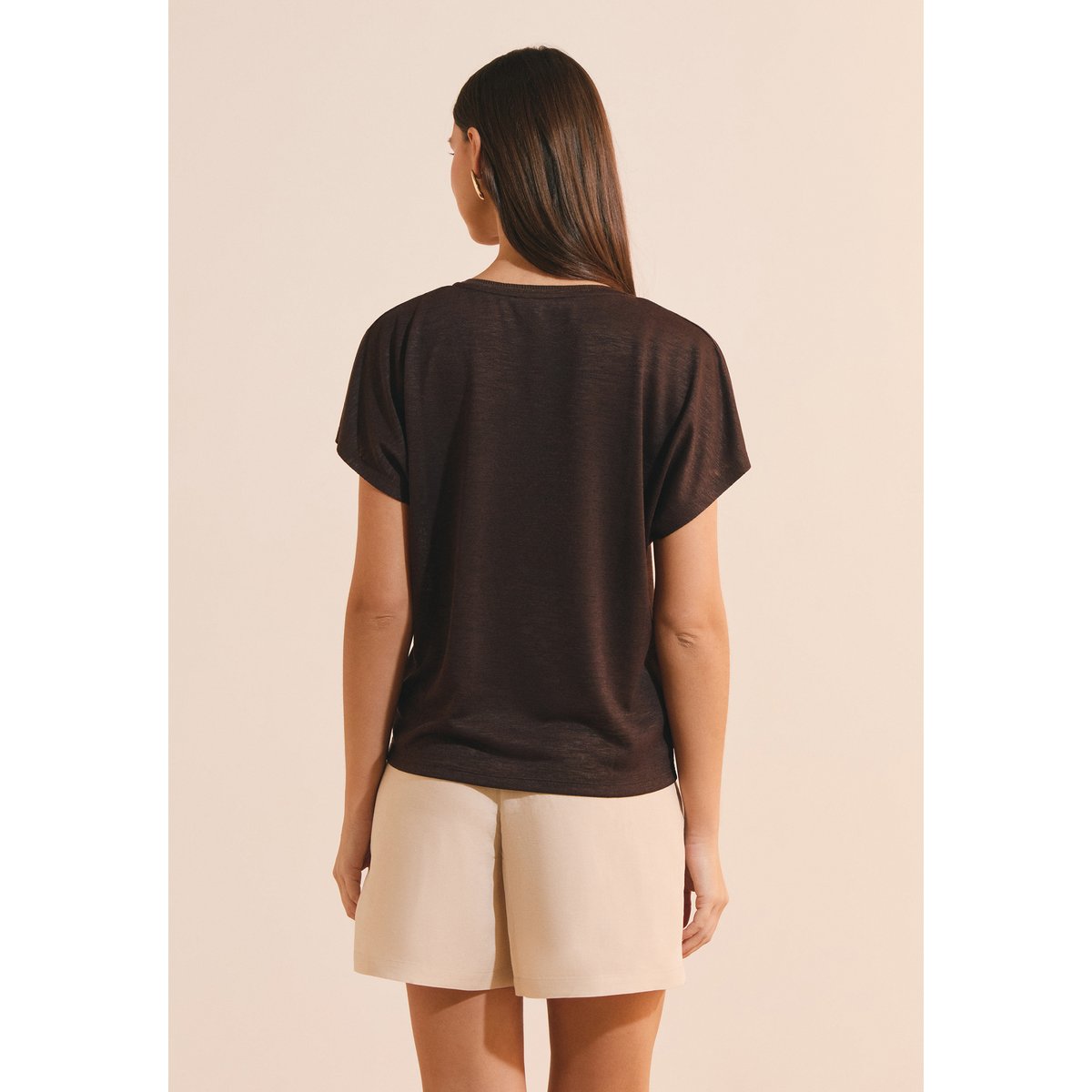 T-shirt manches courtes col V TANGO TS marron, ETAM