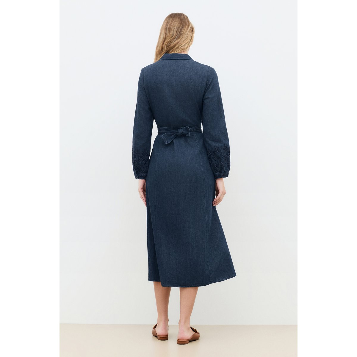 Robe longue col chemise ROLANE denim stone, CAROLL