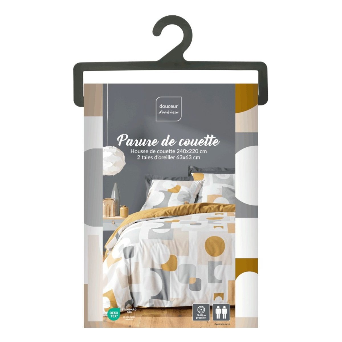 Housse de couette 240x220 + 2 taies GEOMELO ocre multicolore, DECORATIE