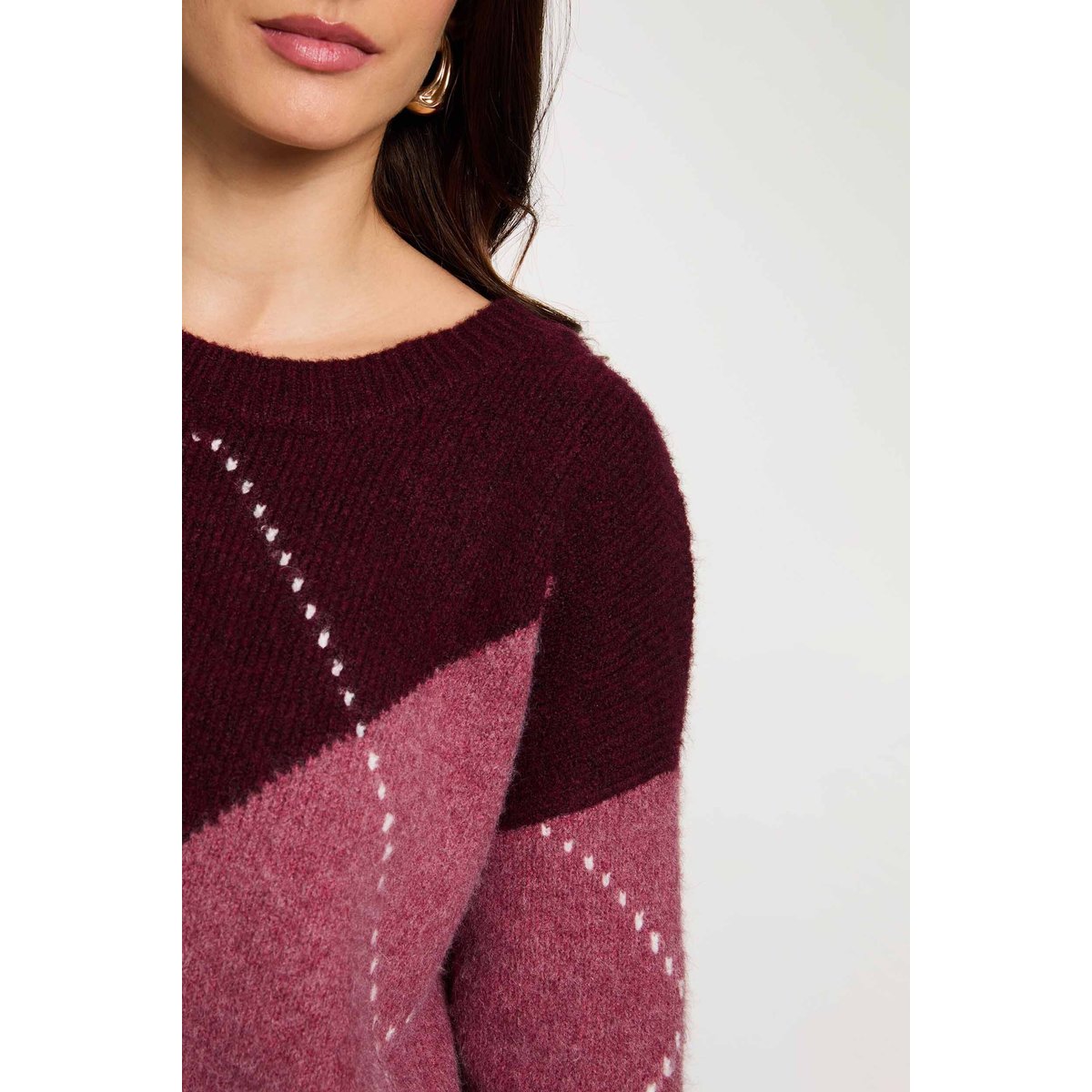 Pull jacquard col rond prune, MORGAN