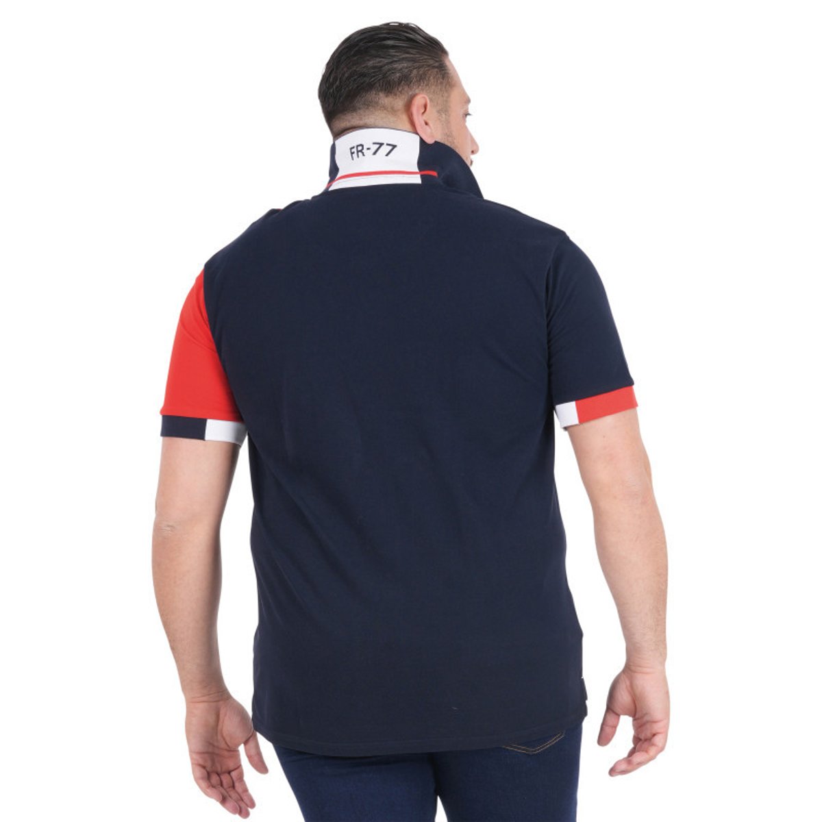 Polo en coton biologique marine uni pourvu d'un col boutonné bleu foncé, RUCKFIELD