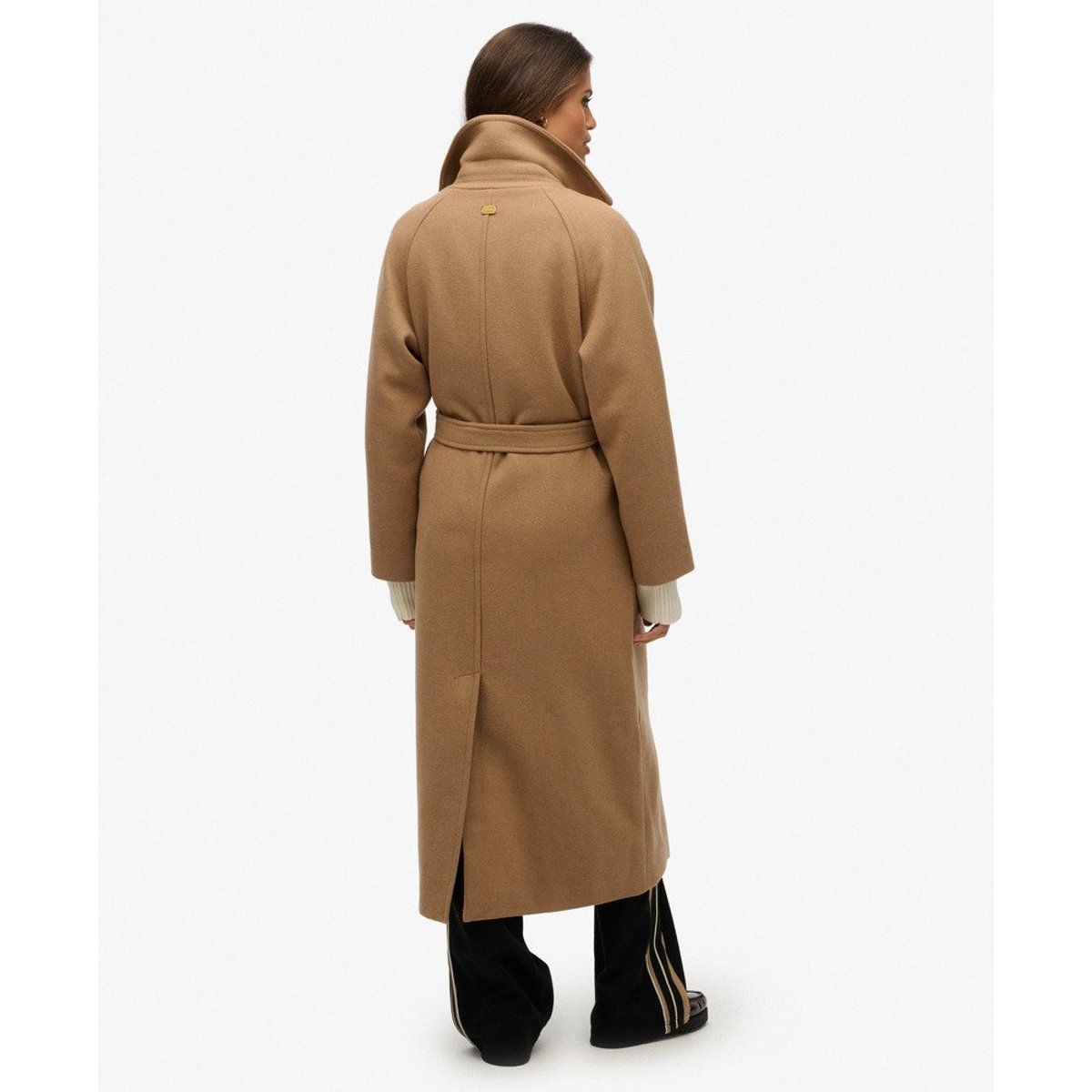 Manteau Long Mélange de Laine Décontracté brun café glacé, SUPERDRY