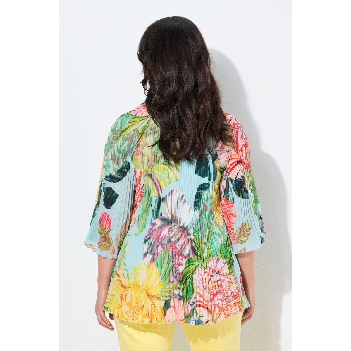 Blouse plissée motif floral turquoise clair, ULLA POPKEN