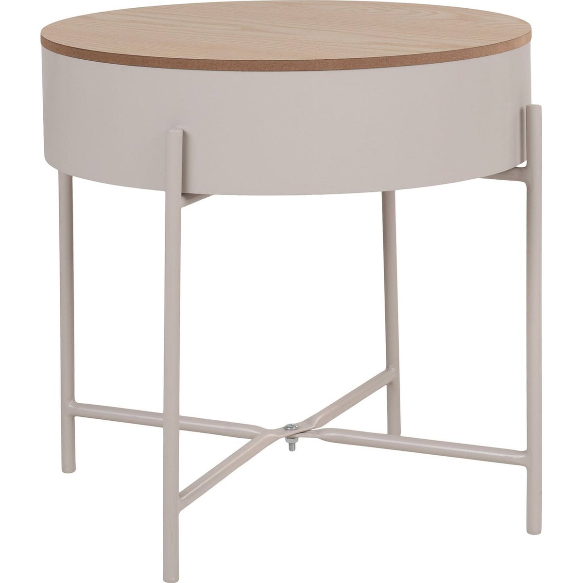 Table basse ronde métal avec rangement beige clair et chêne, RECOLLECTION
