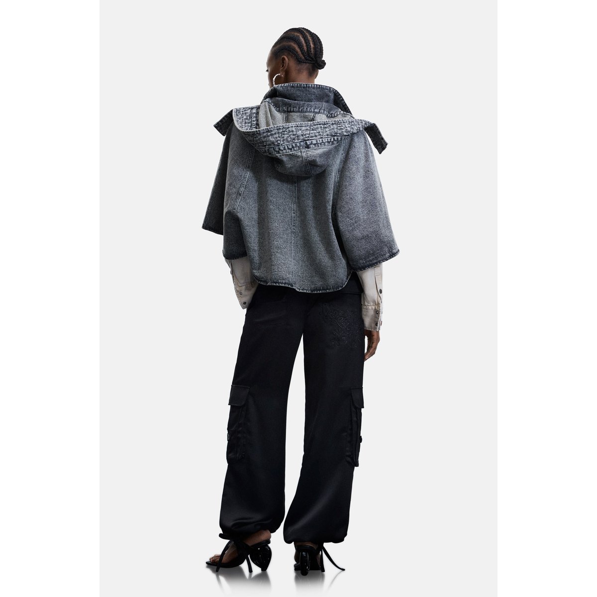 Poncho en denim 100 % coton gris, DESIGUAL