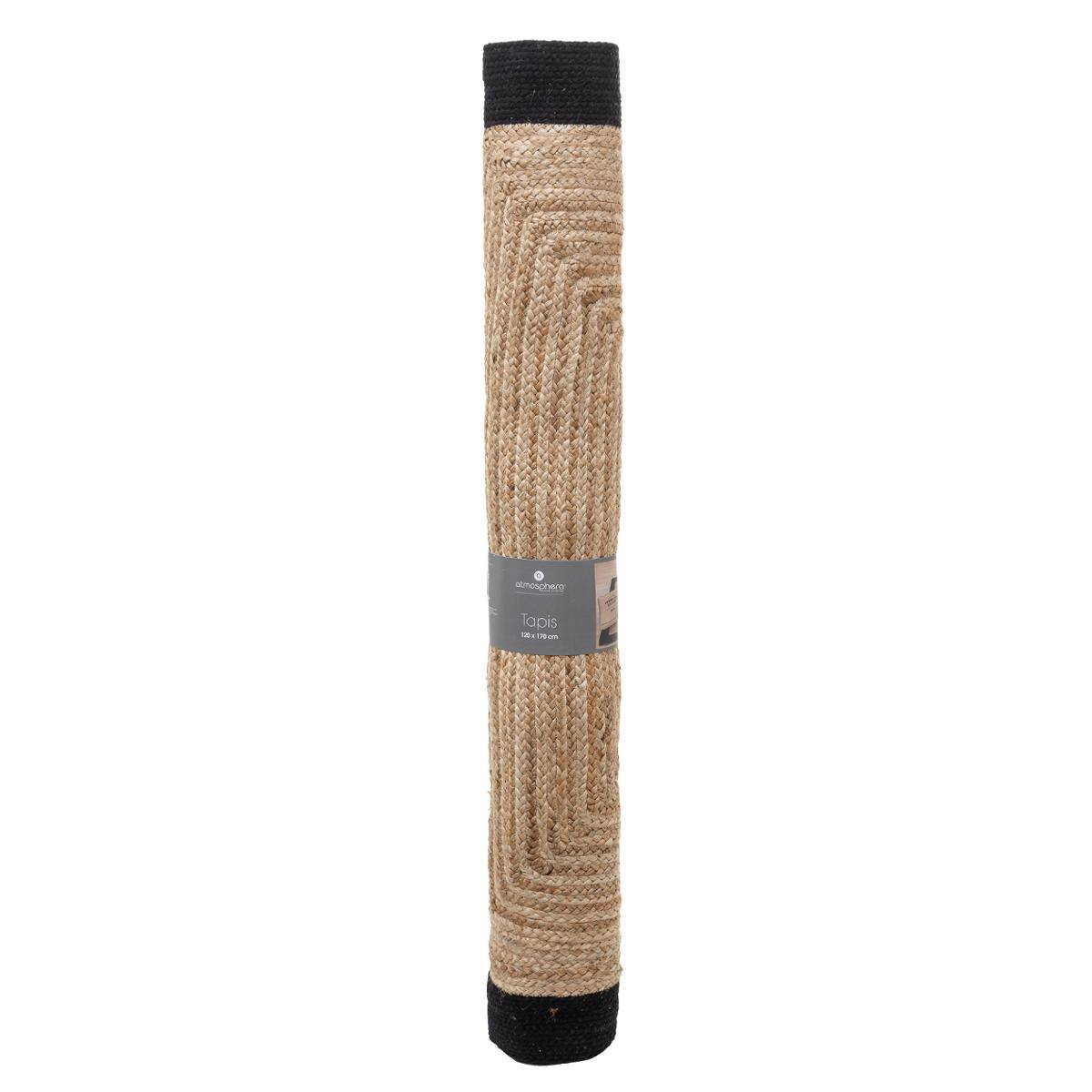 Tapis rectangulaire en jute et coton KAHI noir, ATMOSPHERA