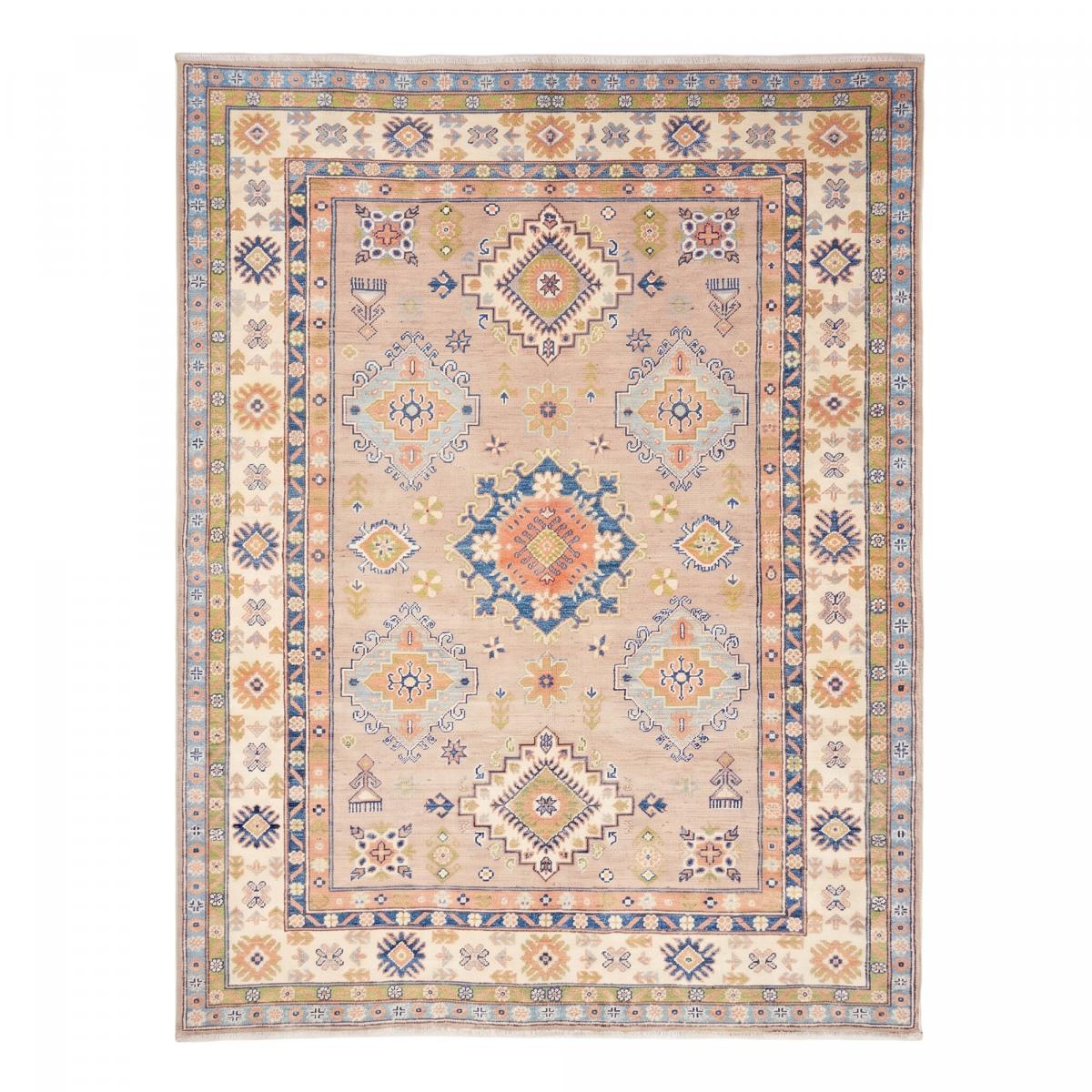 Tapis d'orient au motif géométrique, noué à la main, KAZAK CO 53 beige, bleu, multicolore, UN AMOUR DE TAPIS