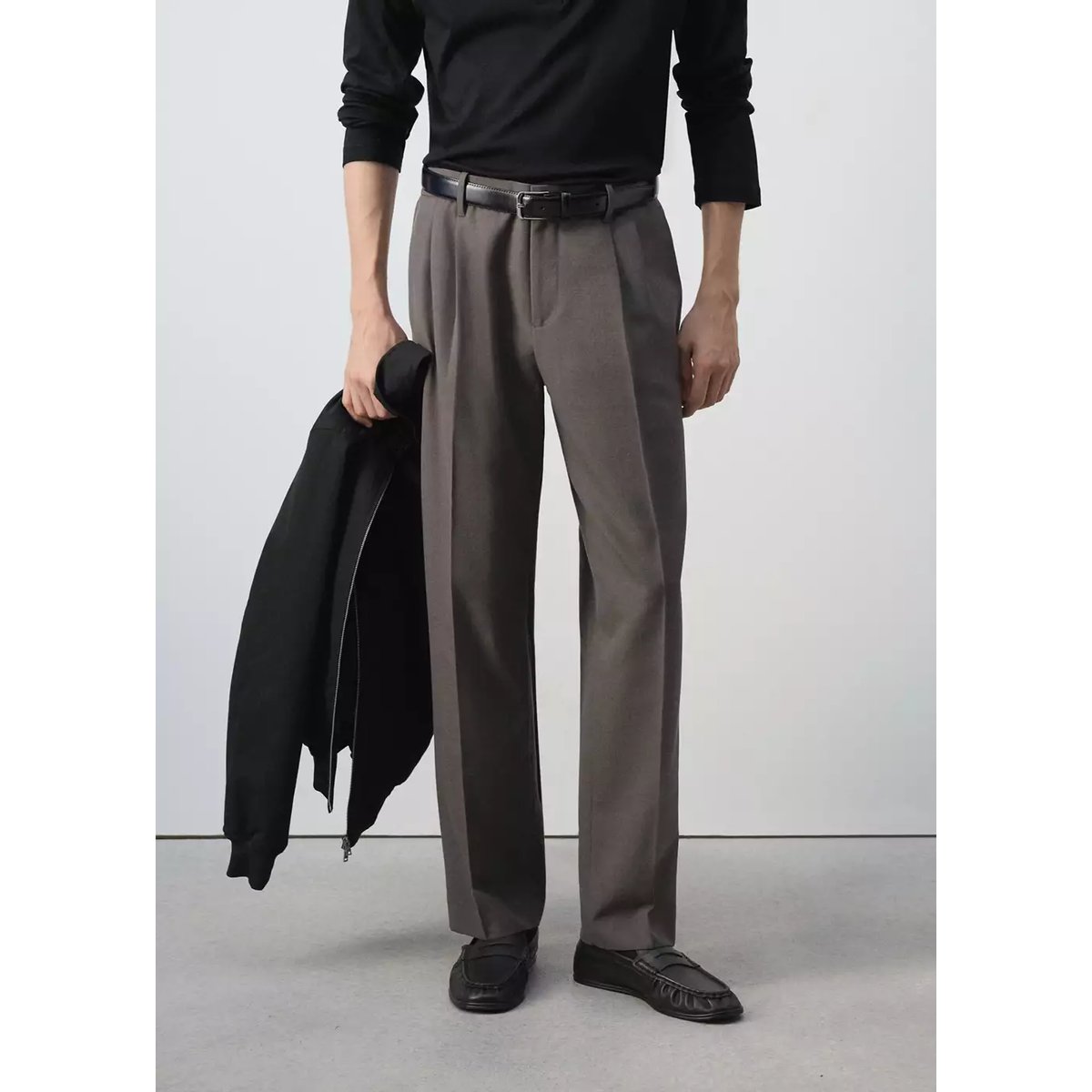 Pantalon relaxed-fit pinces marron moyen, MANGO MAN