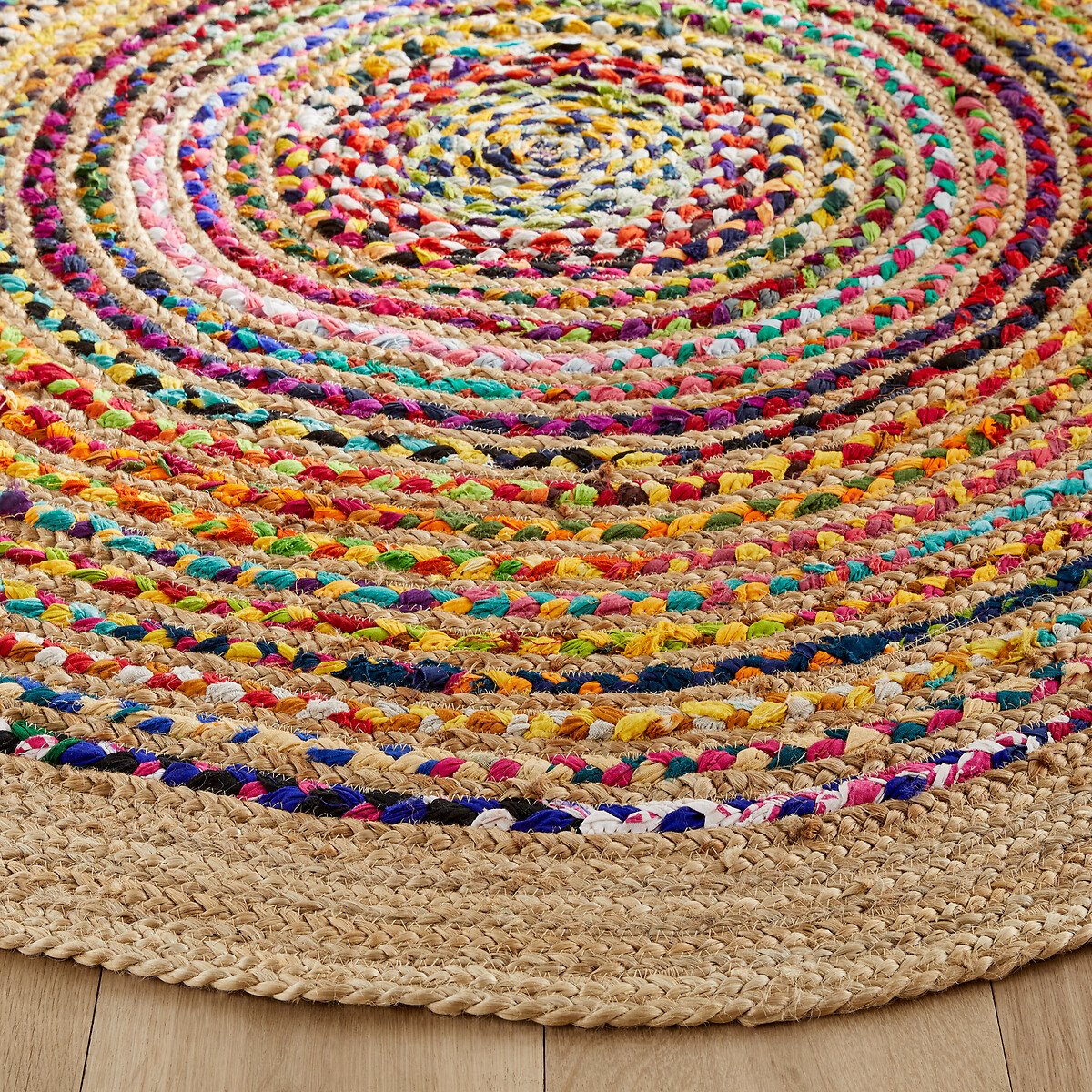 Jaco 150cm Diameter Colourful Round Jute & Cotton Rug multi-coloured, AM.PM