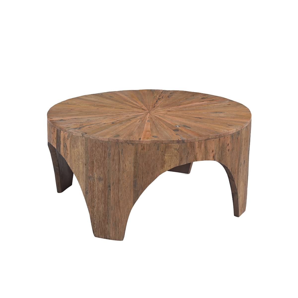 Table basse arrondie en bois recyclé CAPUCINE bois clair, MADE IN MEUBLES