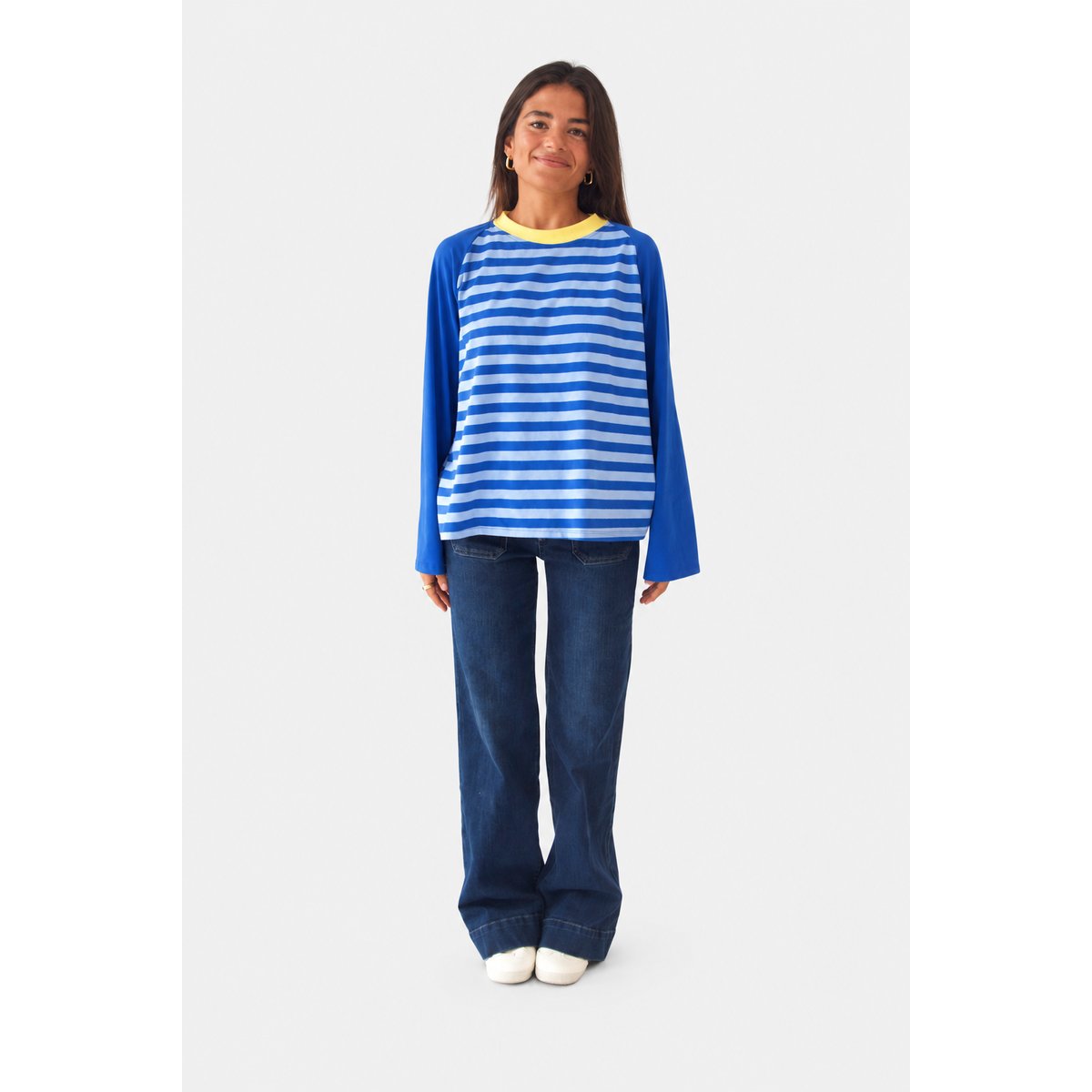 T-shirt rayé manches raglan CARLA bleu / jaune, MINDTRAVELER