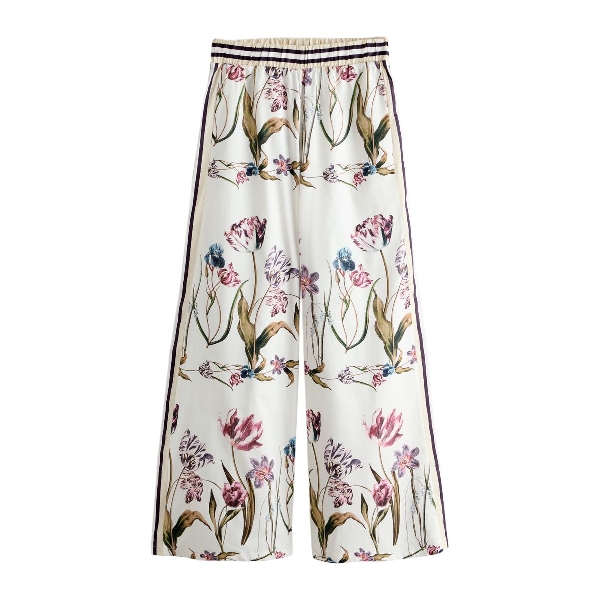 Pantalon palazzo large imprimé tulipe blanche et verte, NEXT