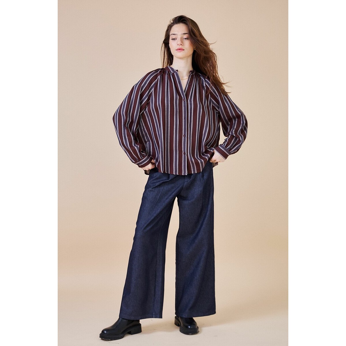 Striped Blouse brown stripes, SEE U SOON