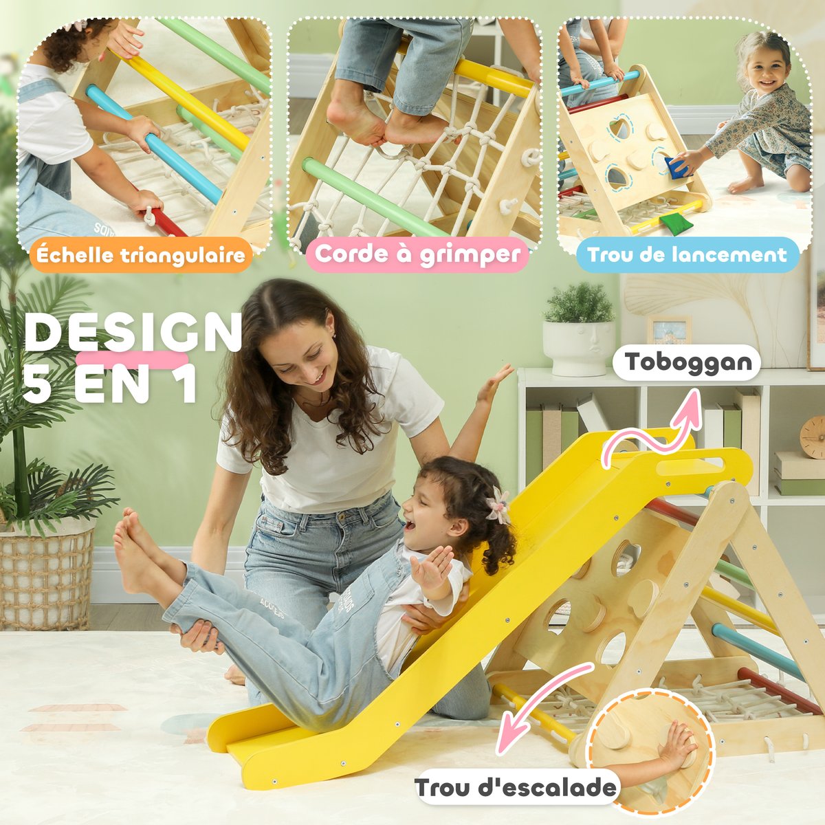 Parcours d'escalade pour enfants Panneau multicolore, AIYAPLAY
