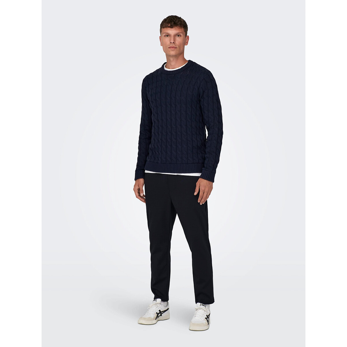 Pull col rond droit bleu marine, ONLY & SONS