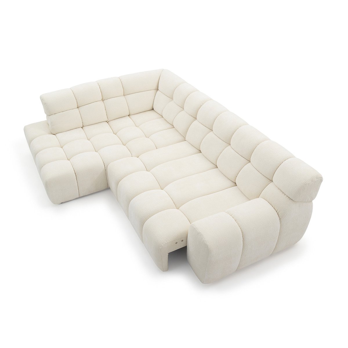 Canapé d'angle convertible 4 places en tissu chenille, ANDRE blanc, BOBOCHIC