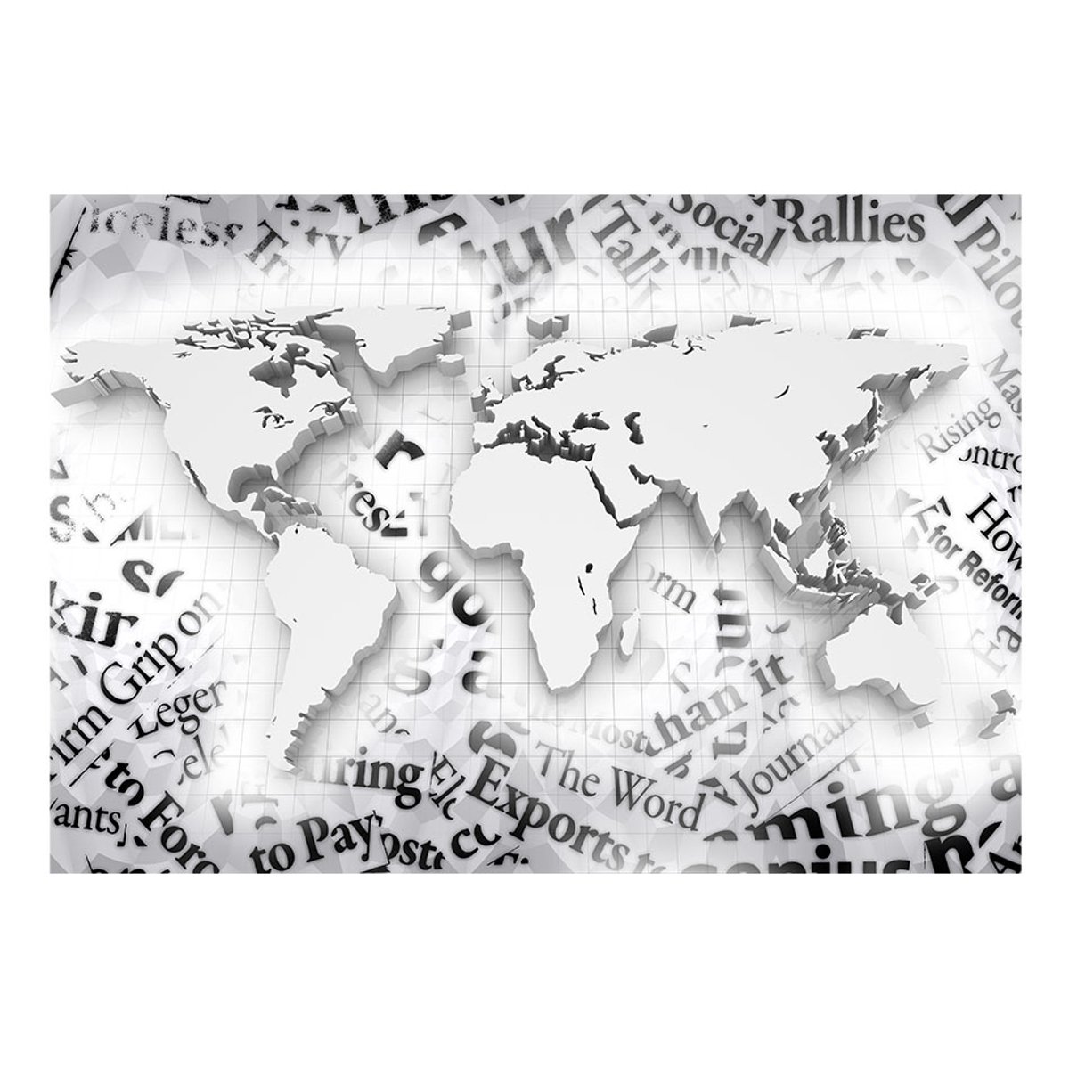 Papier peint intissé panoramique Carte du monde The world of newspapers noir, EDEN
