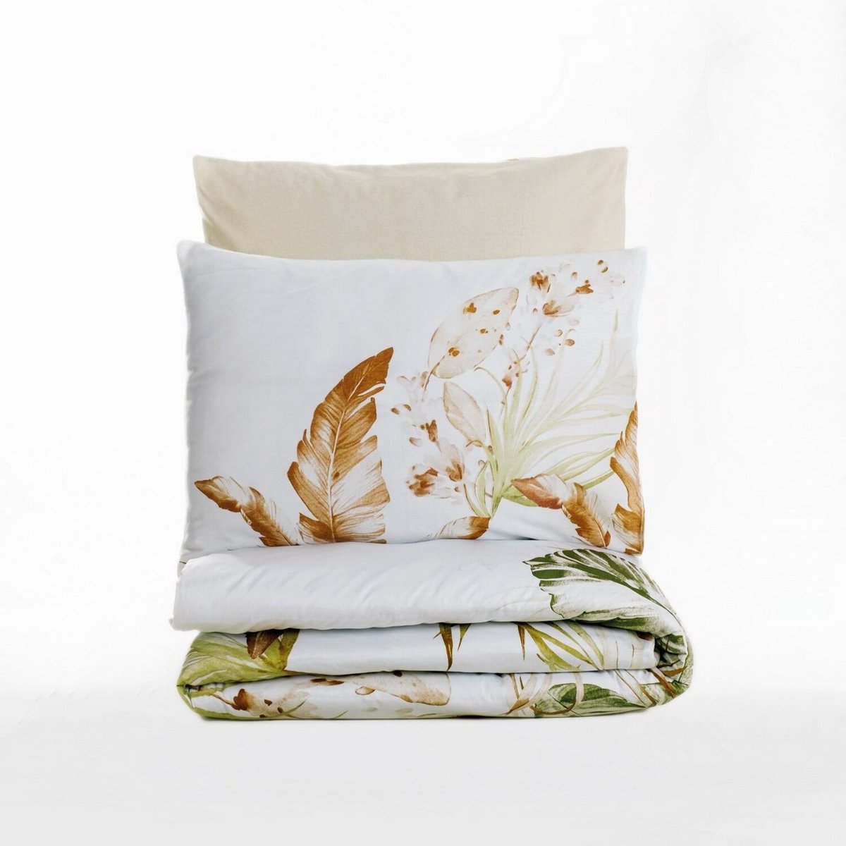 Parure housse de couette satin de coton feuillages, Luster multicolore, C DESIGN HOME TEXTILE