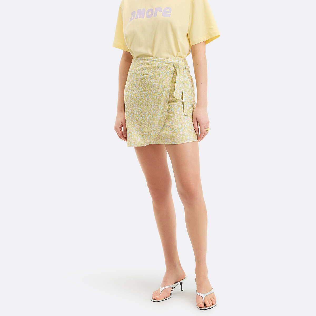 Jupe droite courte imprimé floral à nouer imprimé fleur jaune, LA REDOUTE COLLECTIONS