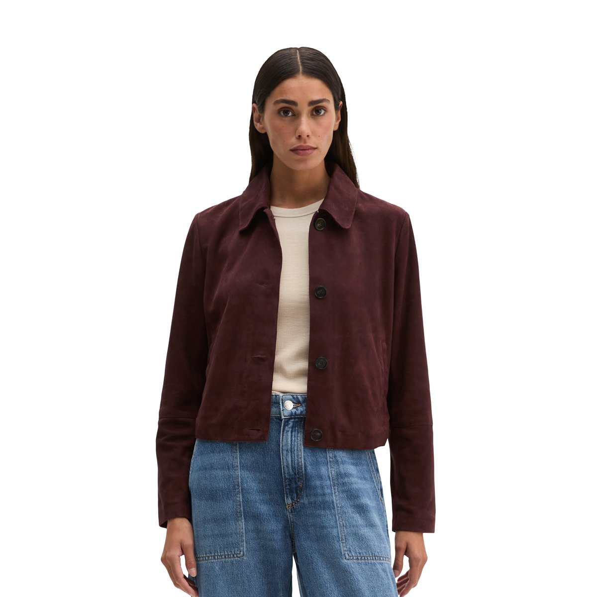 Veste en cuir velours fitted en cuir de chèvre souple rouge, MARC O'POLO