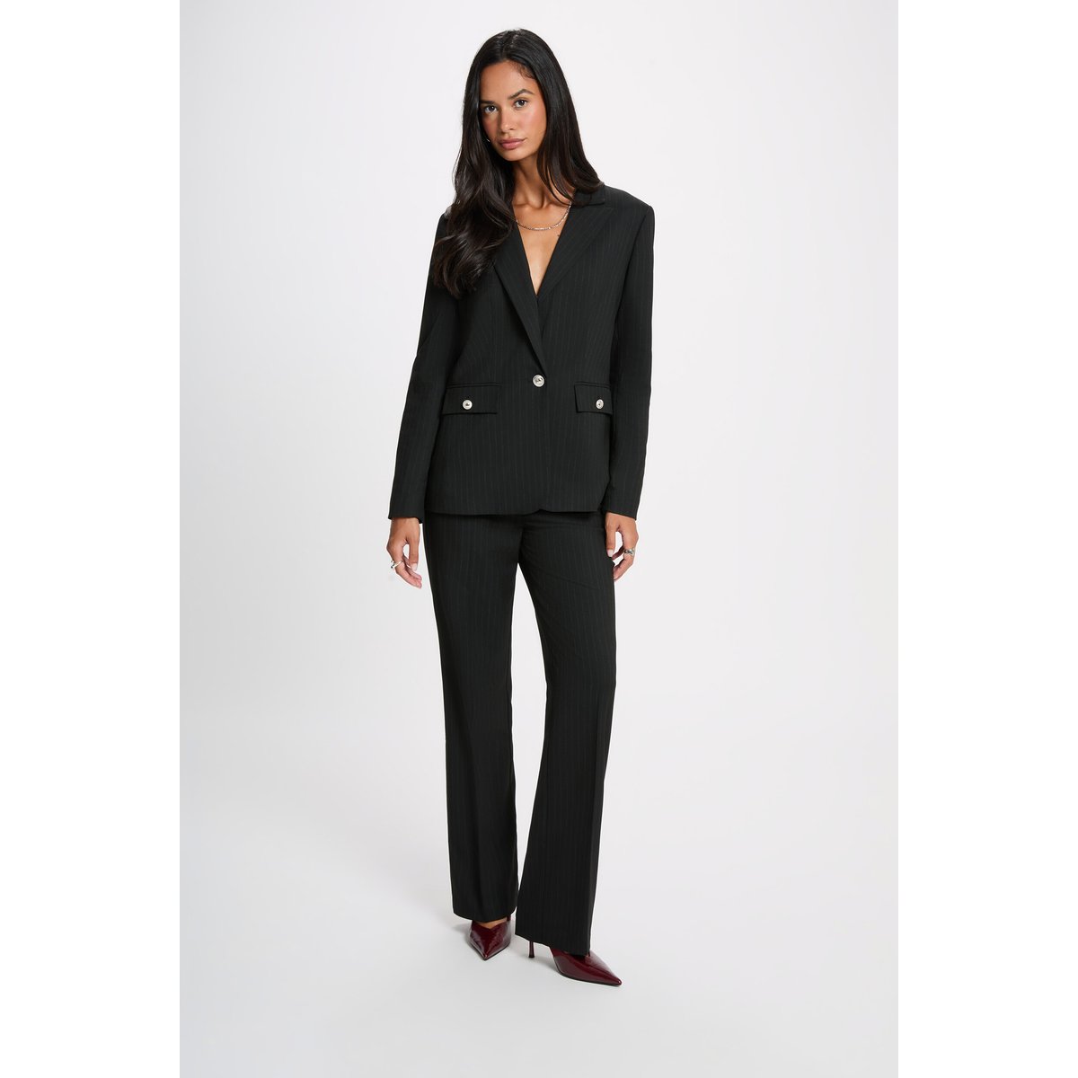 Pantalon droit taille haute noir, MORGAN