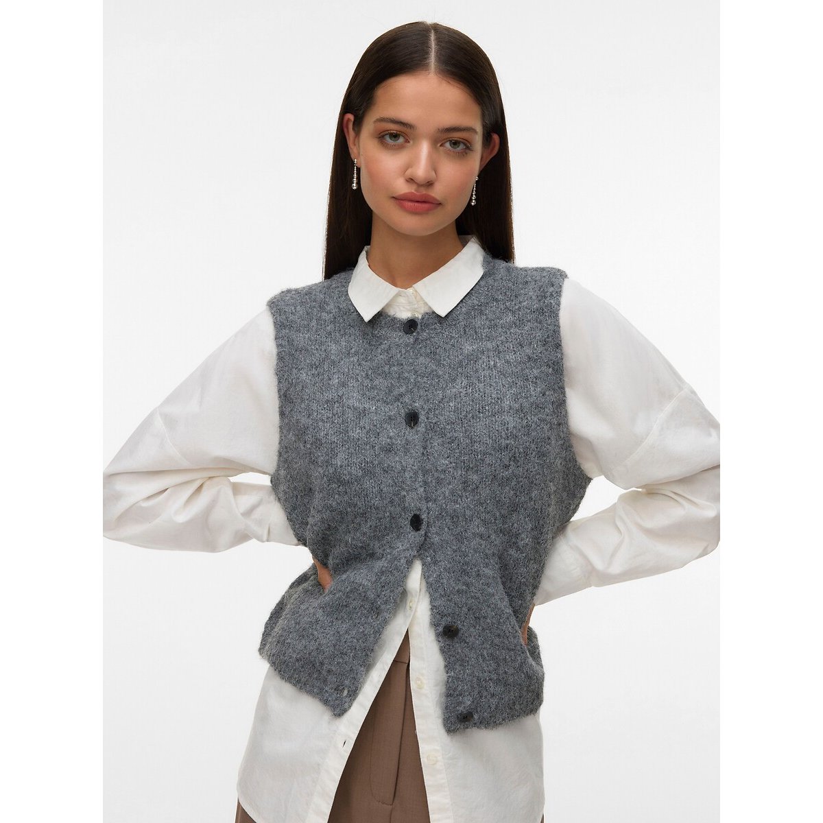 Gilet sans manches, boutonné gris, VERO MODA