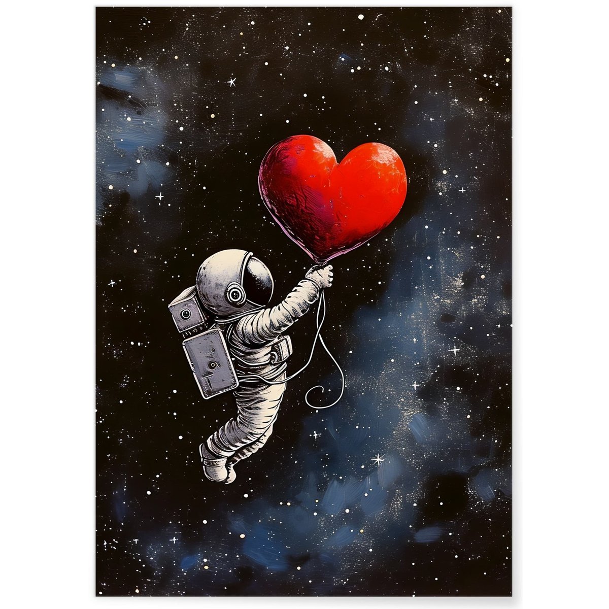 Affiche Astronaute et Ballon en Coeur blanc, L'AFFICHERIE