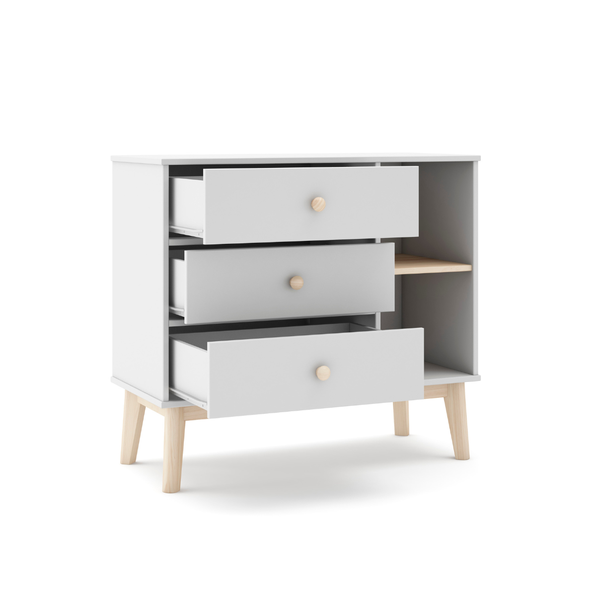 Commode 3 tiroirs et 2 niches ouvertes L90 cm - SIMON blanc, CALICOSY