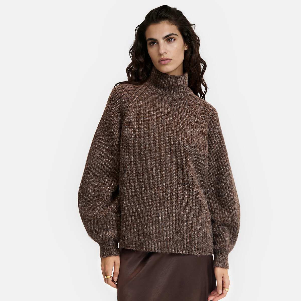Pull col montant côtelé marron, LA REDOUTE COLLECTIONS
