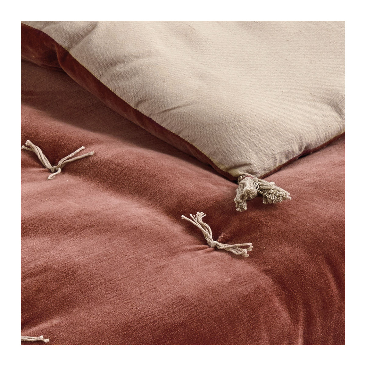 Futon en velours de coton et lin terracotta, BLANC D’IVOIRE