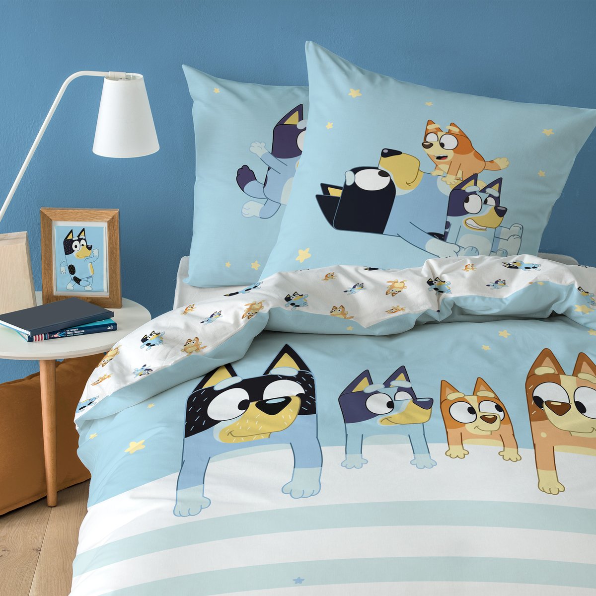 Parure de lit imprimée 100% coton, TOGETHER bleu, BLUEY