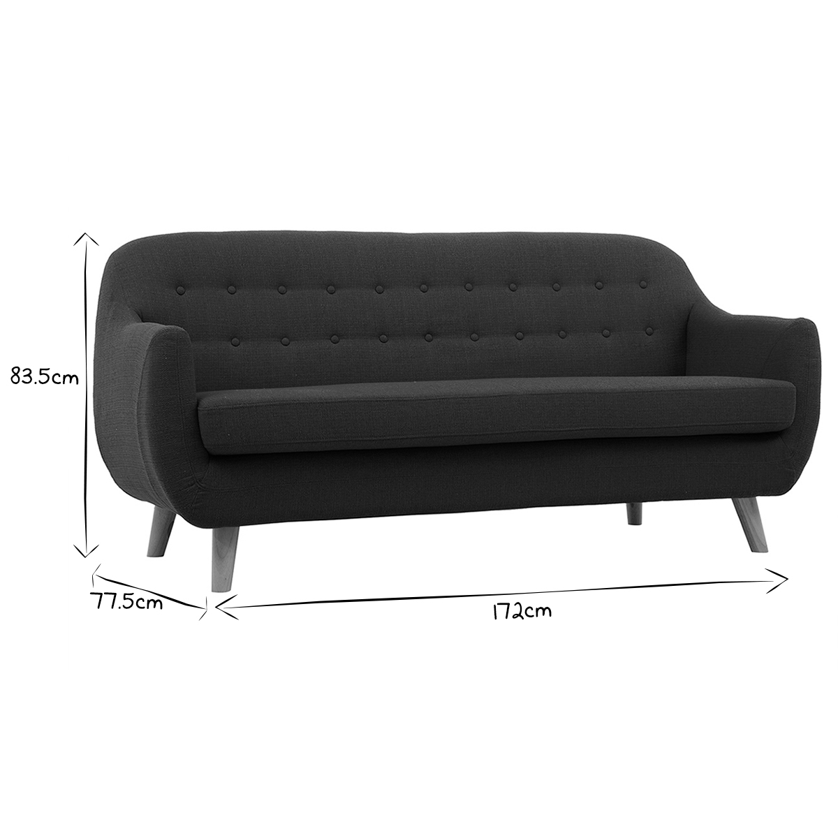 Canapé scandinave déhoussable 3 places en tissu et pieds bois YNOK bleu canard, MILIBOO