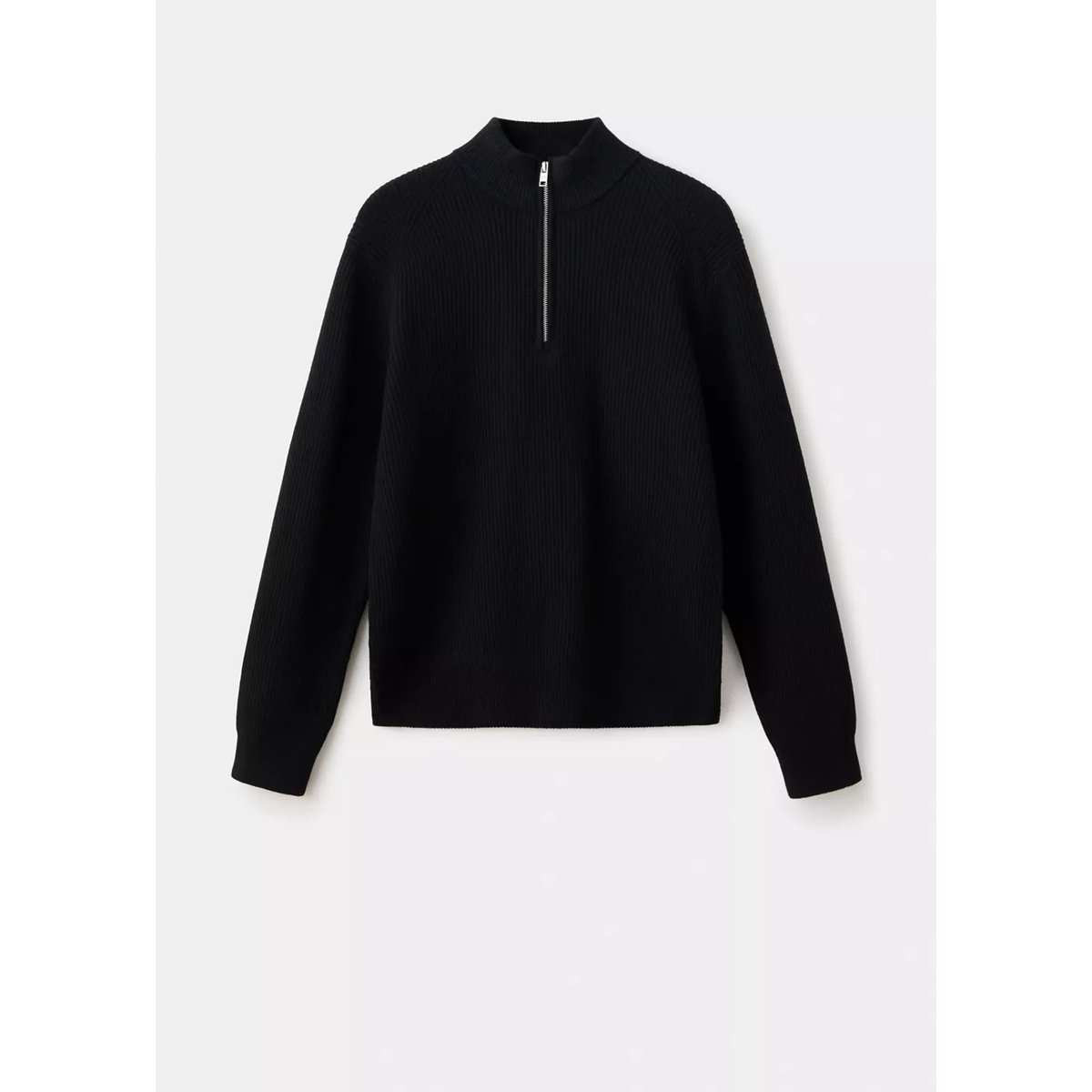 Pull-over zippé maille côtelée noir, MANGO MAN