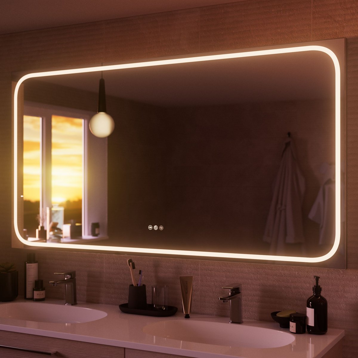 Miroir de salle de bain lumineux rectangulaire horizontal XL, REMIX gris, SENSEA