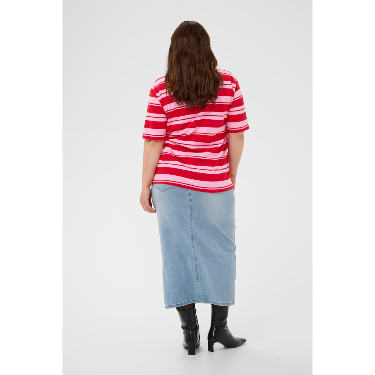 T-shirt rouge rose true red/pink stripes, KAFFE CURVE