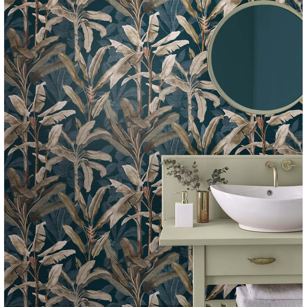 Papier peint Borneo Teal sépia, bleu, GRAHAM ET BROWN