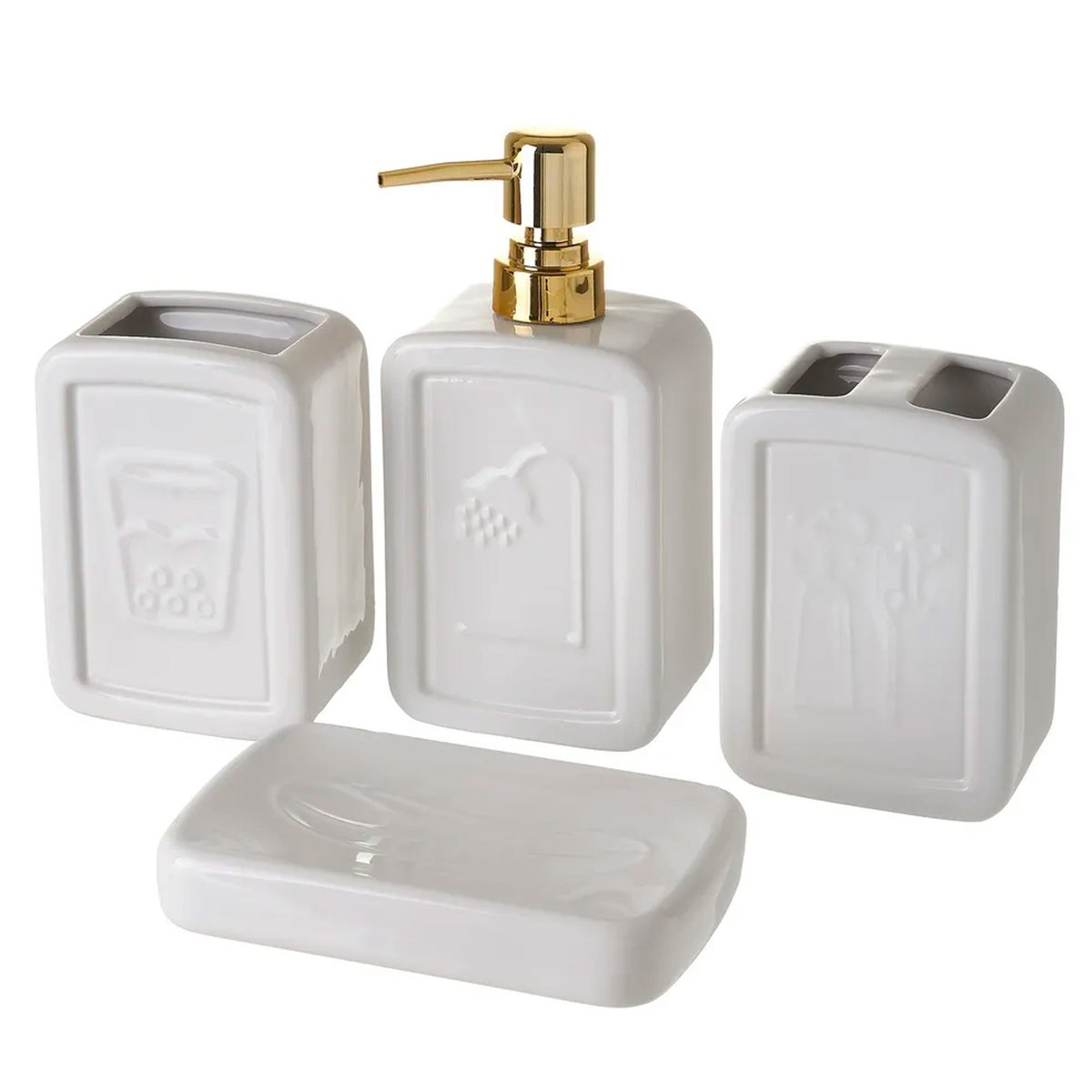 Set salle de bain céramique blanc et or 4 pièces doré, WADIGA