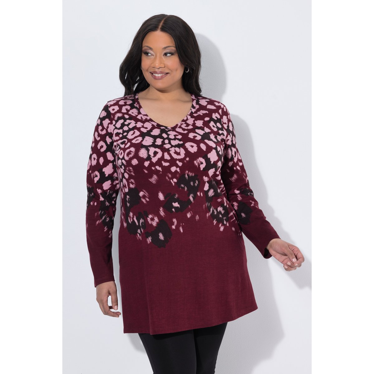 T-shirt long motif léopard acajou, ULLA POPKEN