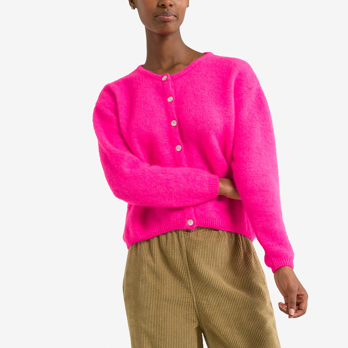 Gilet manches longues col rond VITOW rose fluo, AMERICAN VINTAGE