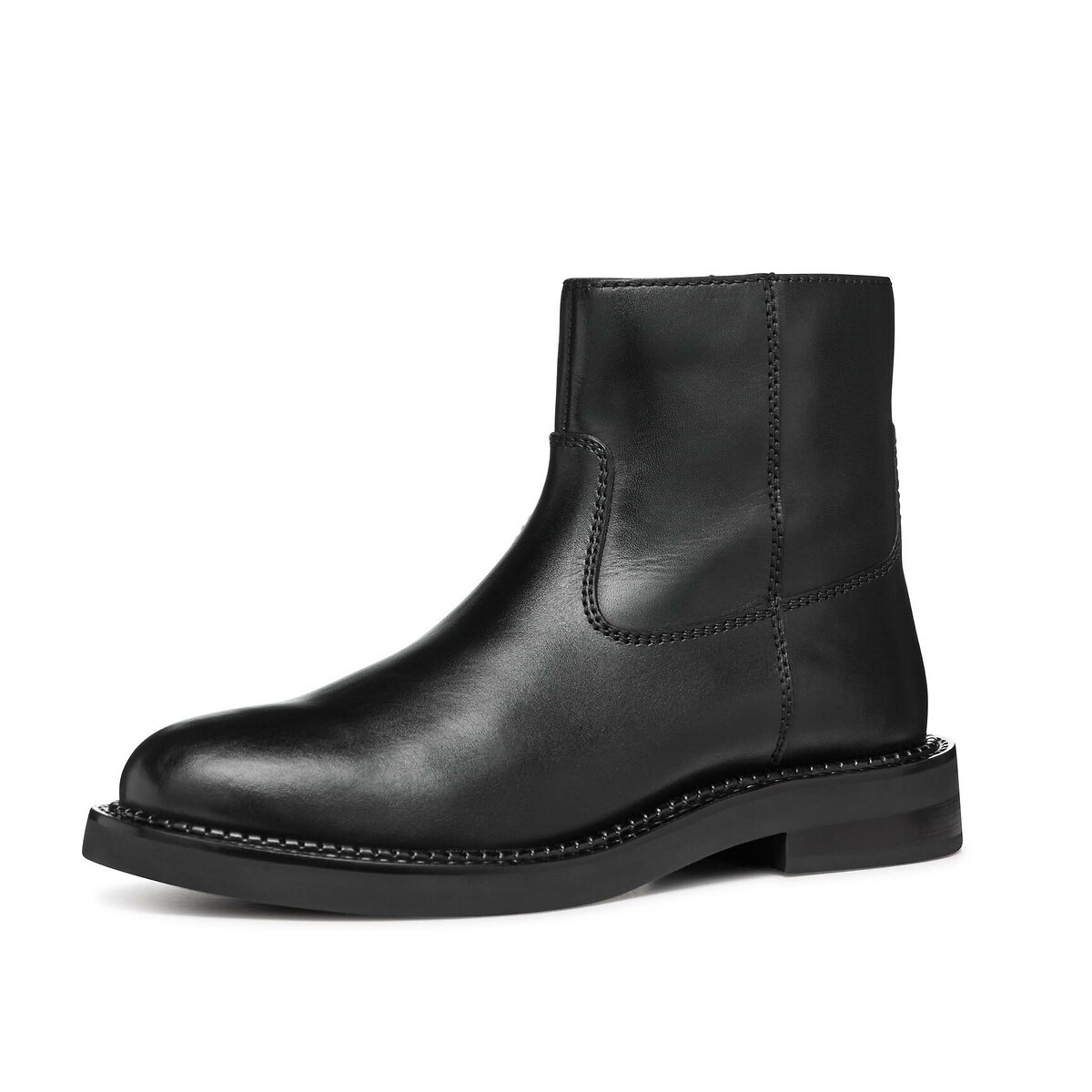 Serilda Leather Ankle Boots with Flat Heel and Zip Fastening black, GEOX