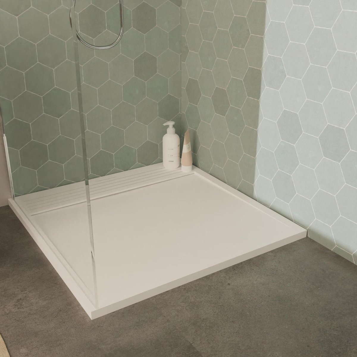 Receveur de douche en béton extra-plat JOSEPH blanc, MOB IN